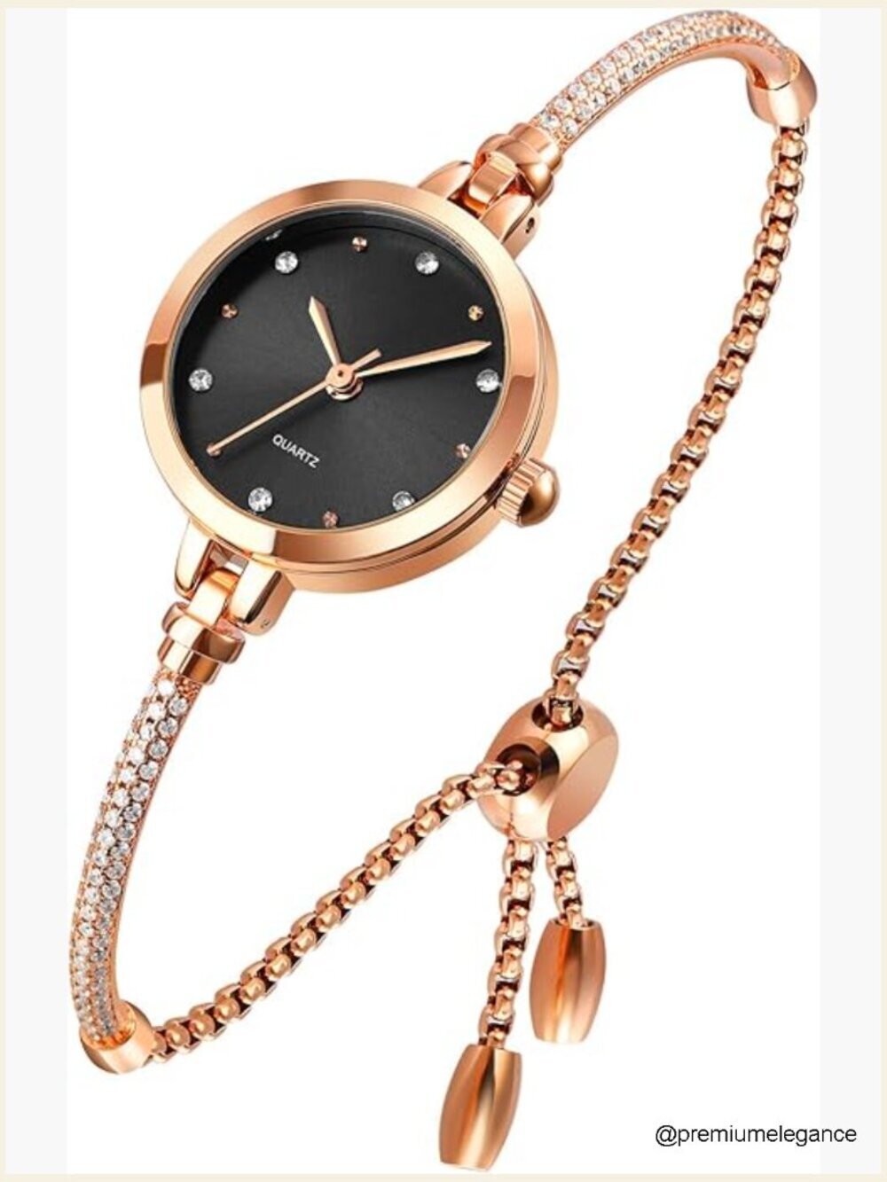 Analog Quartz Watch with Glitter Diamonds Bracelet Waterproof Wristwatch